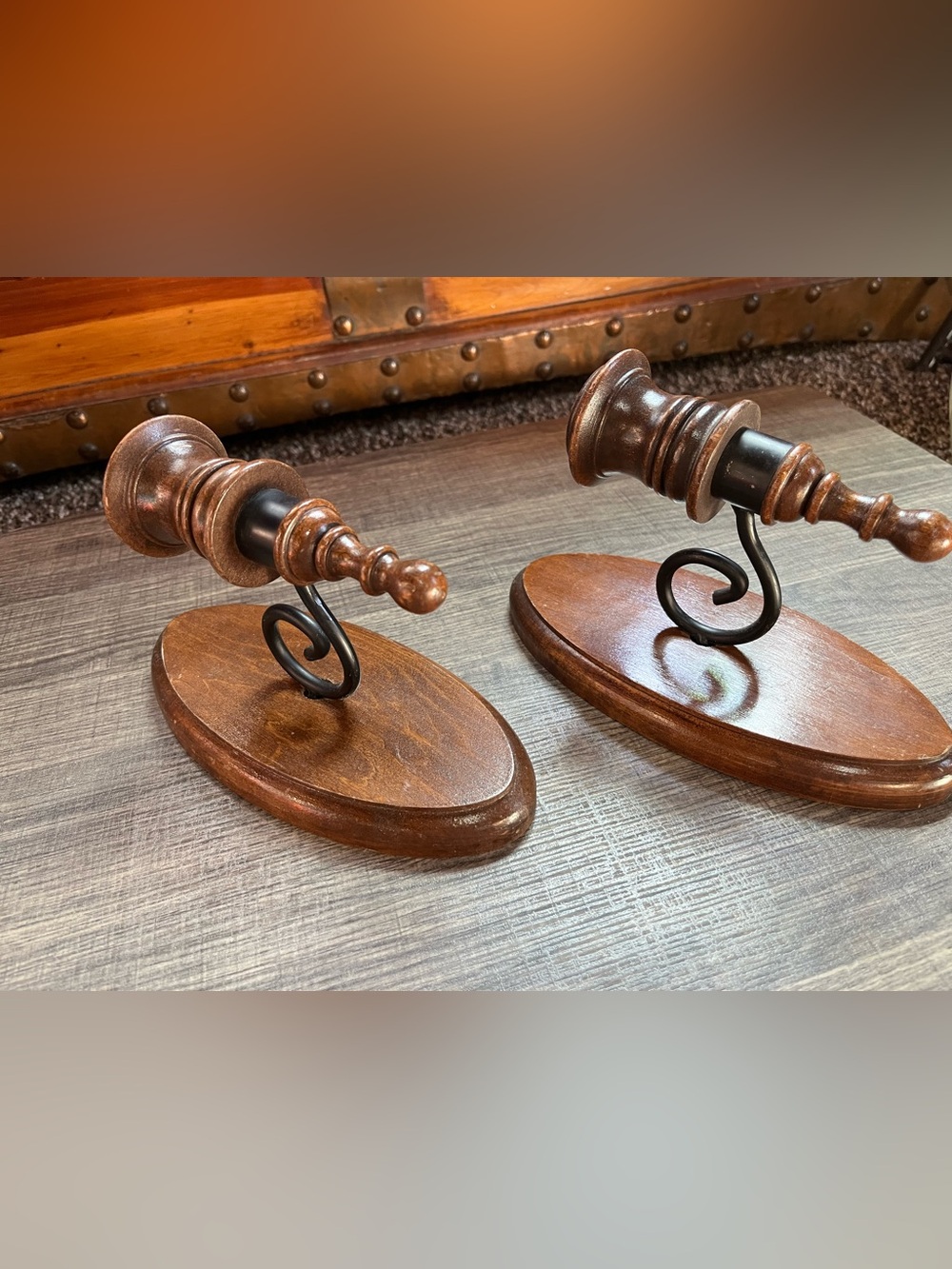 Set of 2 wooden candle holder sconces. Beautiful. Cottagecore